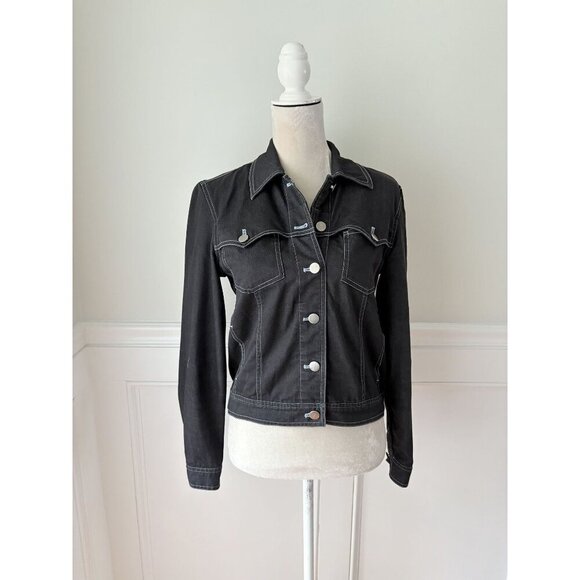 Leilei Womens Black Denim Jacket Western Style Stretchy Cotton Blend S - Picture 1 of 4